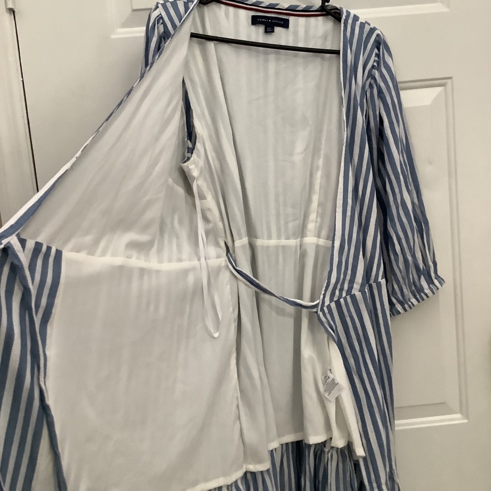 Tommy Hilfiger Women Blue Striped V-Neck Wrap Dress‎ Large - Picture 5 of 12